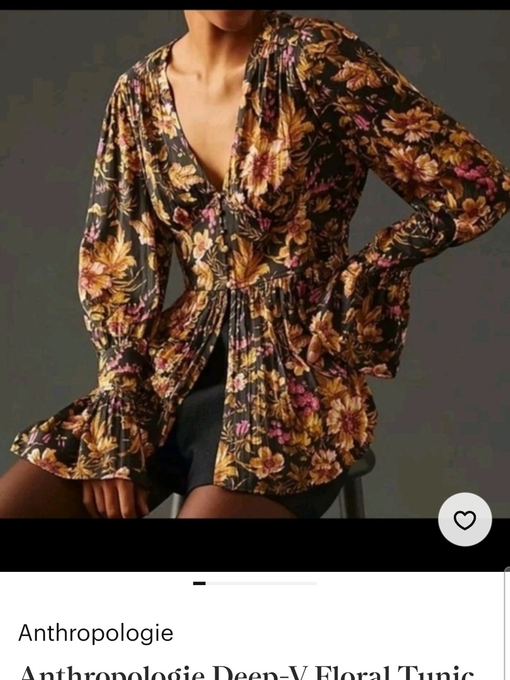 Anthropologie Dramatic Plunging V-Neck  With Romantic Moody Floral Print S